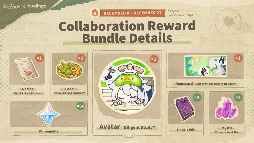 Genshin Impact Duolingo Collab Rewards Code Redemption