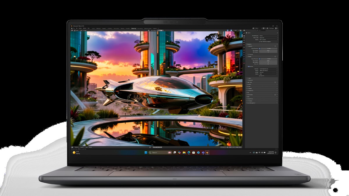 Lenovo Yoga Pro 9n 15-inch laptop open on a desk showing its OLED display