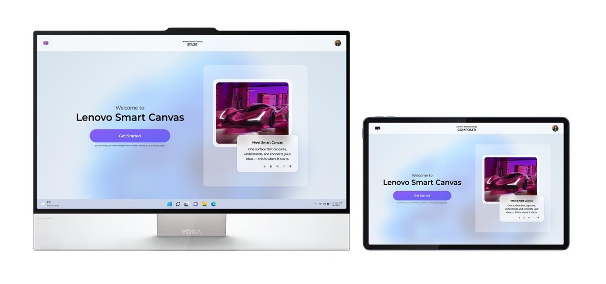 Lenovo Smart Canvas Concept moving a sketch from a tablet to a desktop AIO