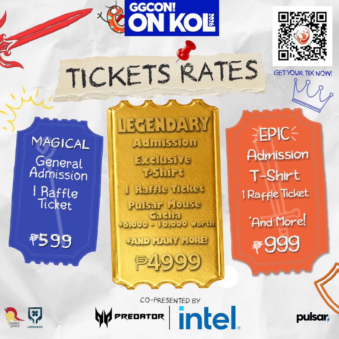 GGCON: onKOL 2026 ticket rates poster with the Magical, Epic, and Legendary tiers