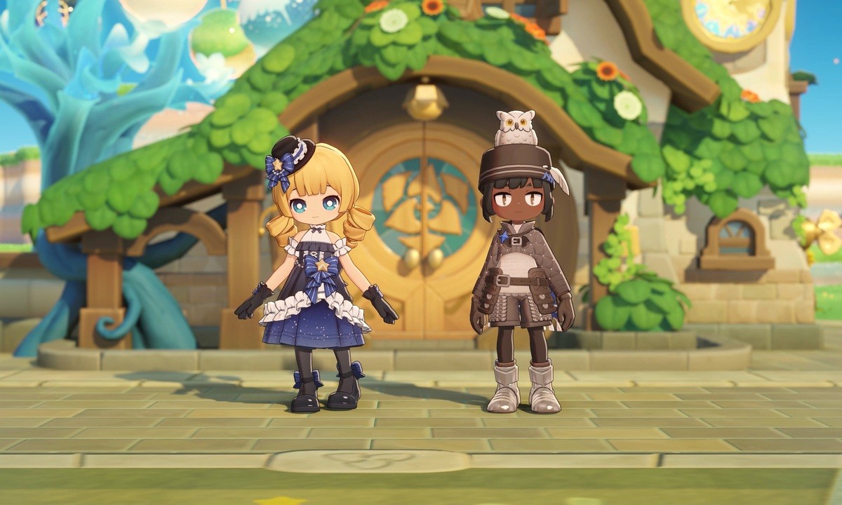 Two characters outside a cottage in Petit Planet, HoYoverse's cozy galactic life sim